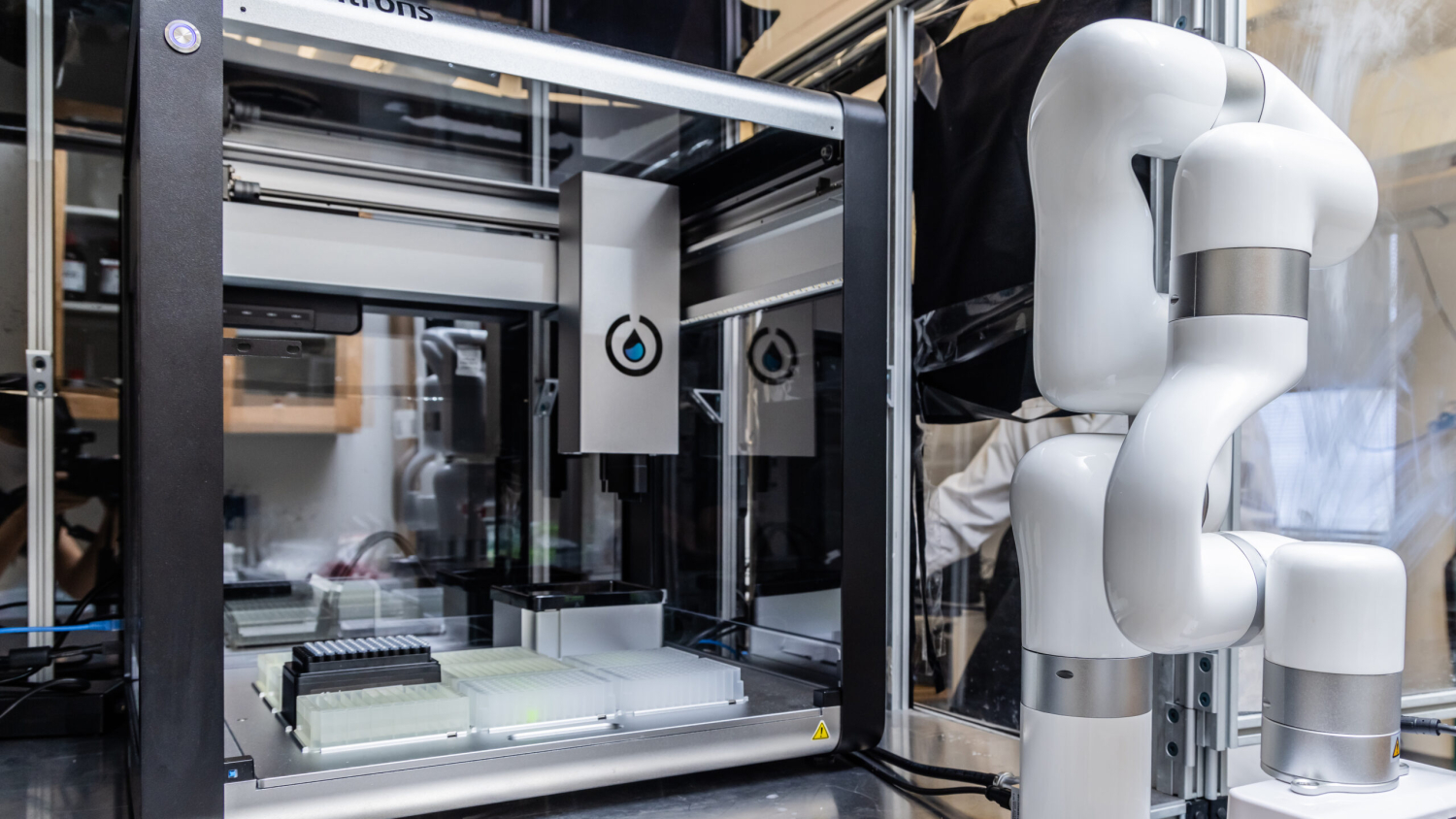 A closeup of equipment in Milad Abolhasani's existing self-driving lab, known as the "Artificial Chemist 2.0"