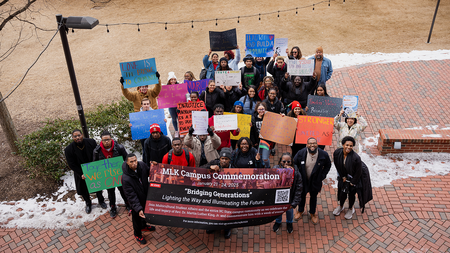 The March Like Martin participants gather for a group photo in front of Witherspoon Student Center.