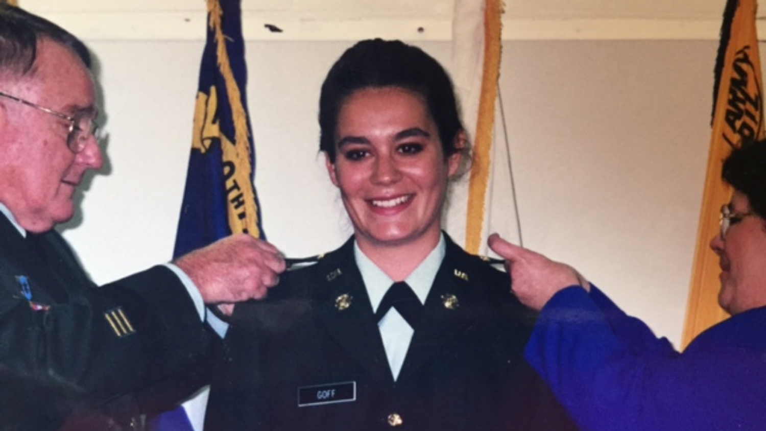 Alumni Krissy Goff being awarded medals for her military service.