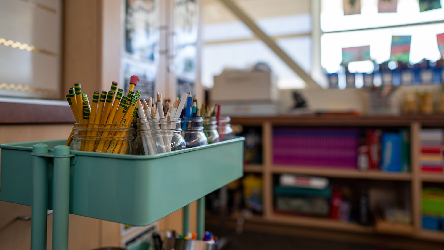 School supplies in a classroom