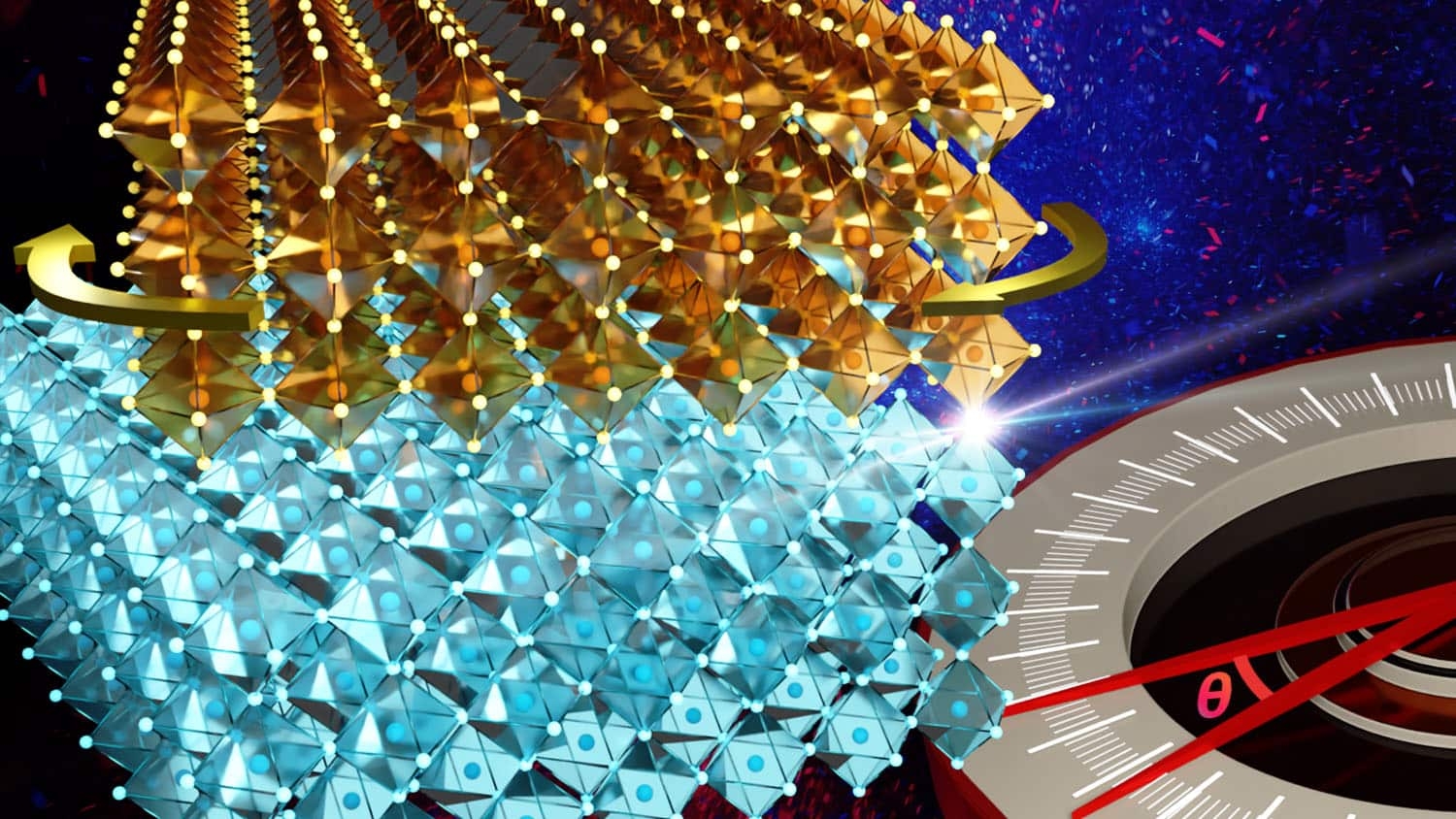 graphic shows molecular structures stacked on top of each other at differing angles