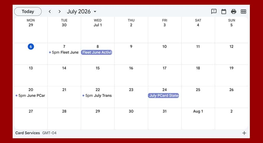 Card Services Google Calendar