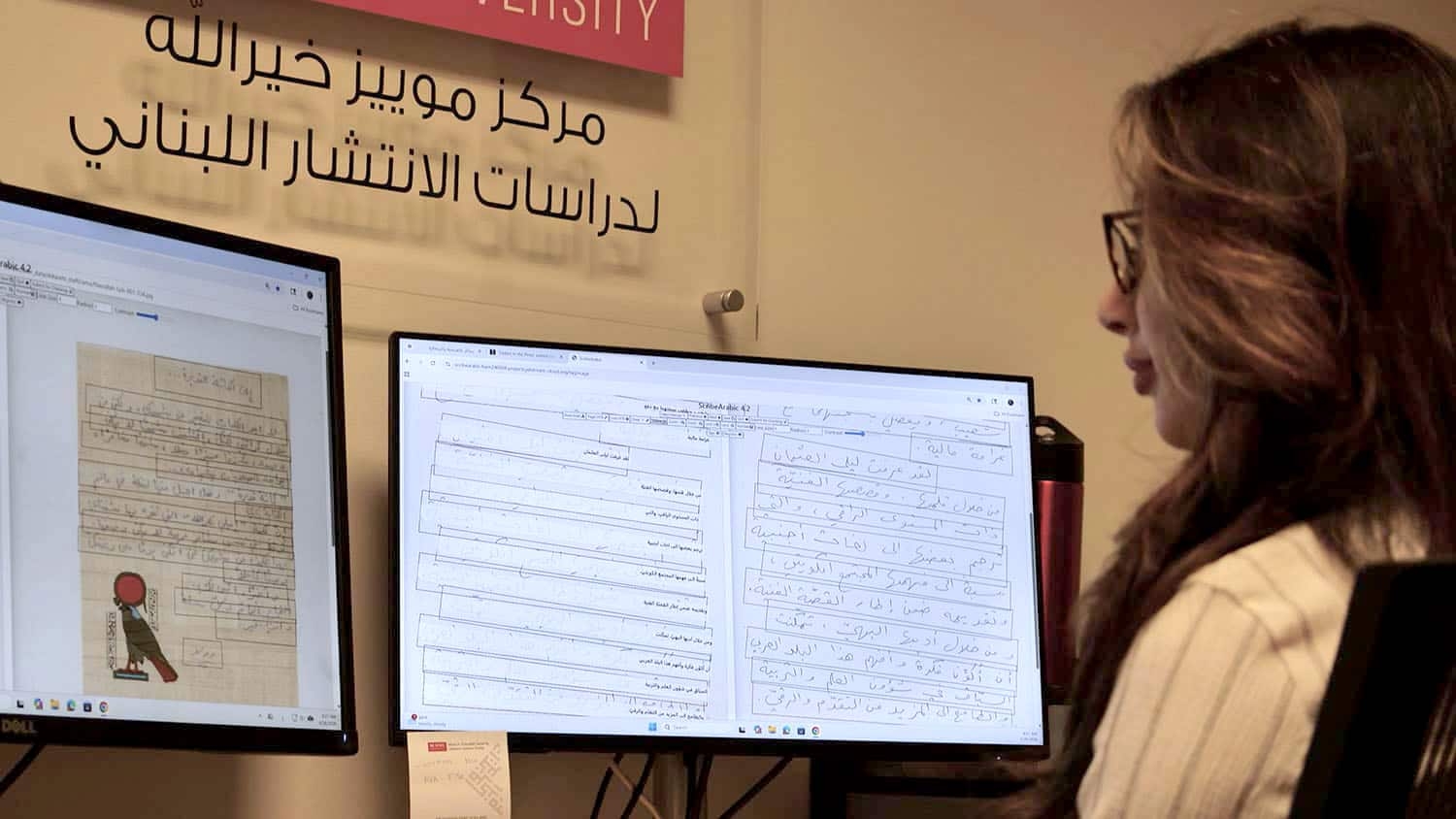 A letter written in Arabic, left, with its English translation, right.