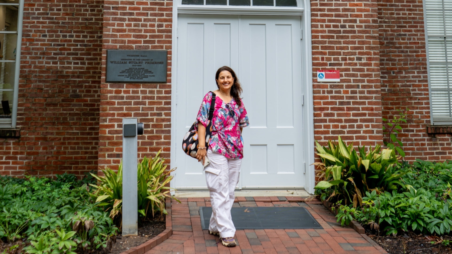 Şükriye Yüksel Filiz stands outside of Primrose Hall during her visit.