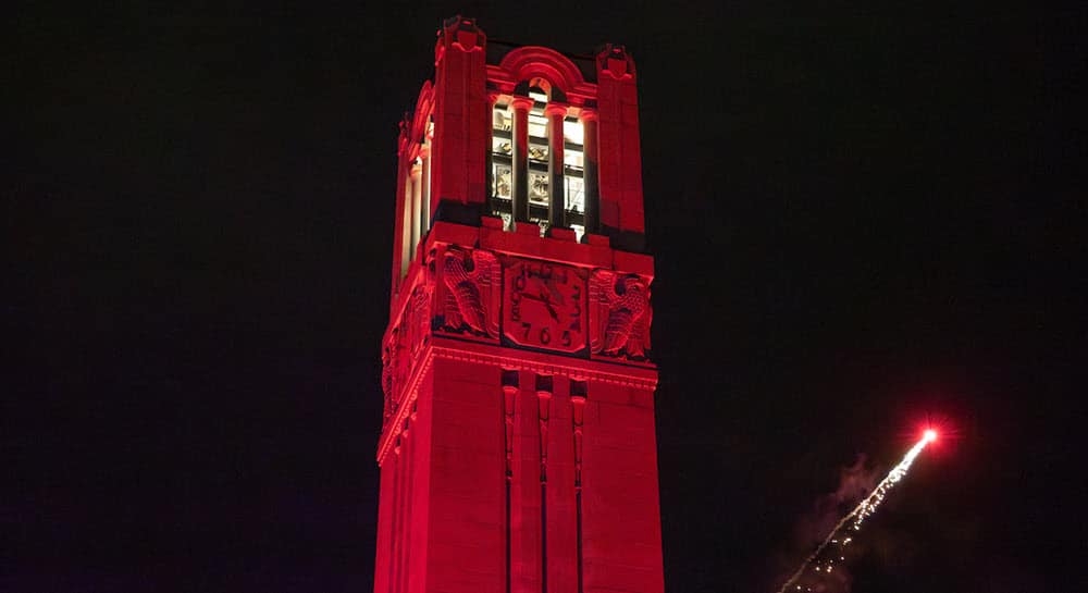 Fireworks behind the Memorial Belltower