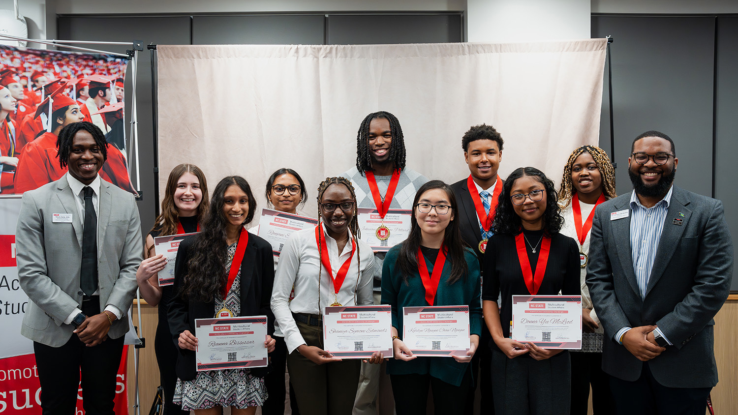 Multicultural Student Affairs Students and Staff take a group photo at the Multicultural Leadership Challenge ceremony.
