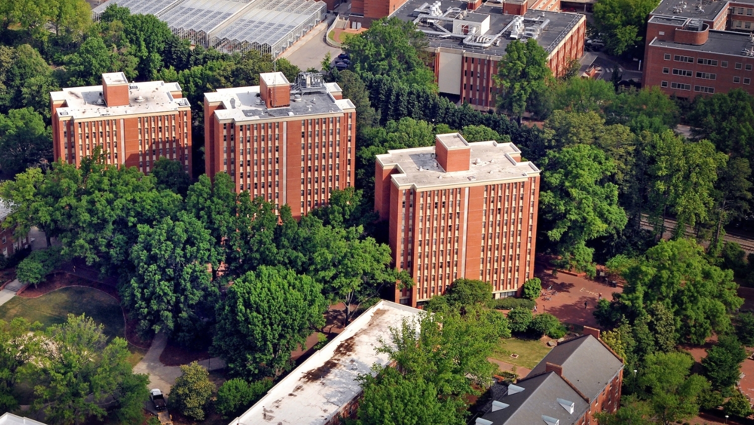Aerial view of Tri-Towers at NC State